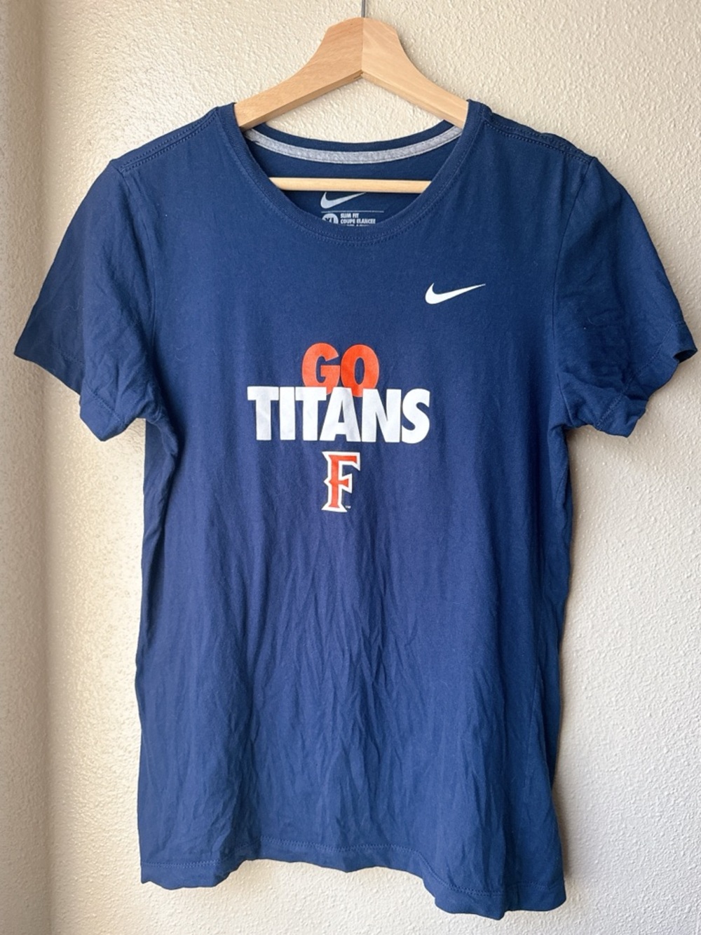 🐘 Nike CSUF Navy Blue 'Go Titans' Short Sleeve Tee with Orange & White Graphic